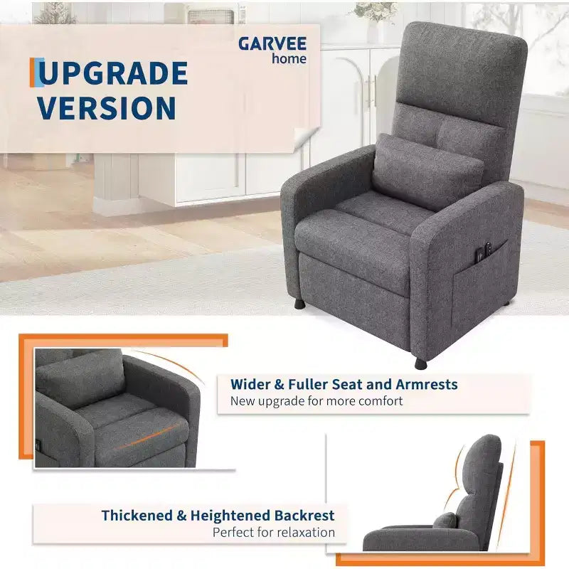 Sillón reclinable eléctrico para adultos, sofá individual ergonómico ajustable, balancín mullido con bolsillos laterales y puerto de carga USB