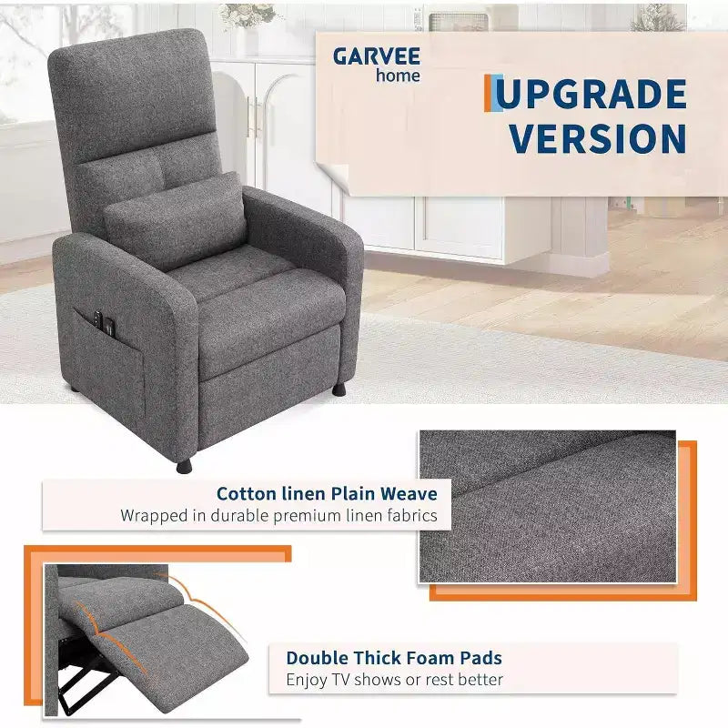 Sillón reclinable eléctrico para adultos, sofá individual ergonómico ajustable, balancín mullido con bolsillos laterales y puerto de carga USB