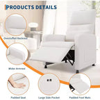 Sillón reclinable eléctrico para adultos, sofá individual ergonómico ajustable, balancín mullido con bolsillos laterales y puerto de carga USB