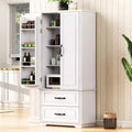 Stylish 71 Farmhouse Kitchen Pantry Cabinet - 2 Large Drawers, Embossed Texture 8 Door Shelves 3 Cabinet Shelves for Kitchen, Dining