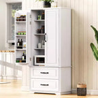 Stylish 71 Farmhouse Kitchen Pantry Cabinet - 2 Large Drawers, Embossed Texture 8 Door Shelves 3 Cabinet Shelves for Kitchen, Dining
