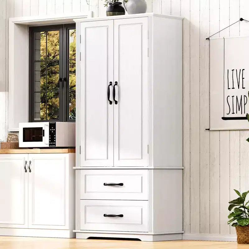 Alacena de cocina de granja de 71 - 2 cajones grandes, textura en relieve, 8 estantes en la puerta, 3 estantes en el gabinete para cocina, comedor