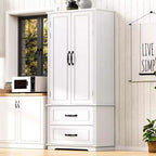 Alacena de cocina de granja de 71 - 2 cajones grandes, textura en relieve, 8 estantes en la puerta, 3 estantes en el gabinete para cocina, comedor