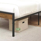 Marco de cama rústico de plataforma estilo casa de campo, cabecero y piecero de madera, somier de metal y madera, almacenamiento bajo la cama, no necesita somier de muelles