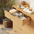 Cómoda acanalada con 8 cajones, cómoda moderna de madera de 55" de ancho con tiradores de metal, cómoda de dormitorio y mueble de TV para sala de estar