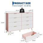 Cómoda acanalada con 8 cajones, cómoda moderna de madera de 55" de ancho con tiradores de metal, cómoda de dormitorio y mueble de TV para sala de estar