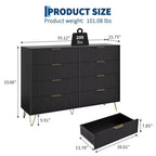 Cómoda acanalada con 8 cajones, cómoda moderna de madera de 55" de ancho con tiradores de metal, cómoda de dormitorio y mueble de TV para sala de estar