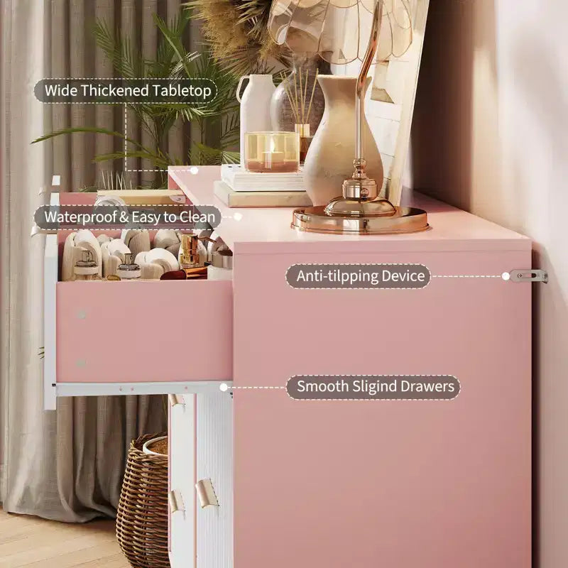Cómoda acanalada con 8 cajones, cómoda moderna de madera de 55" de ancho con tiradores de metal, cómoda de dormitorio y mueble de TV para sala de estar