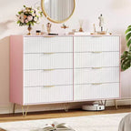 Cómoda acanalada con 8 cajones, cómoda moderna de madera de 55" de ancho con tiradores de metal, cómoda de dormitorio y mueble de TV para sala de estar