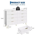 Cómoda acanalada con 8 cajones, cómoda moderna de madera de 55" de ancho con tiradores de metal, cómoda de dormitorio y mueble de TV para sala de estar
