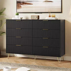 Cómoda acanalada con 8 cajones, cómoda moderna de madera de 55" de ancho con tiradores de metal, cómoda de dormitorio y mueble de TV para sala de estar