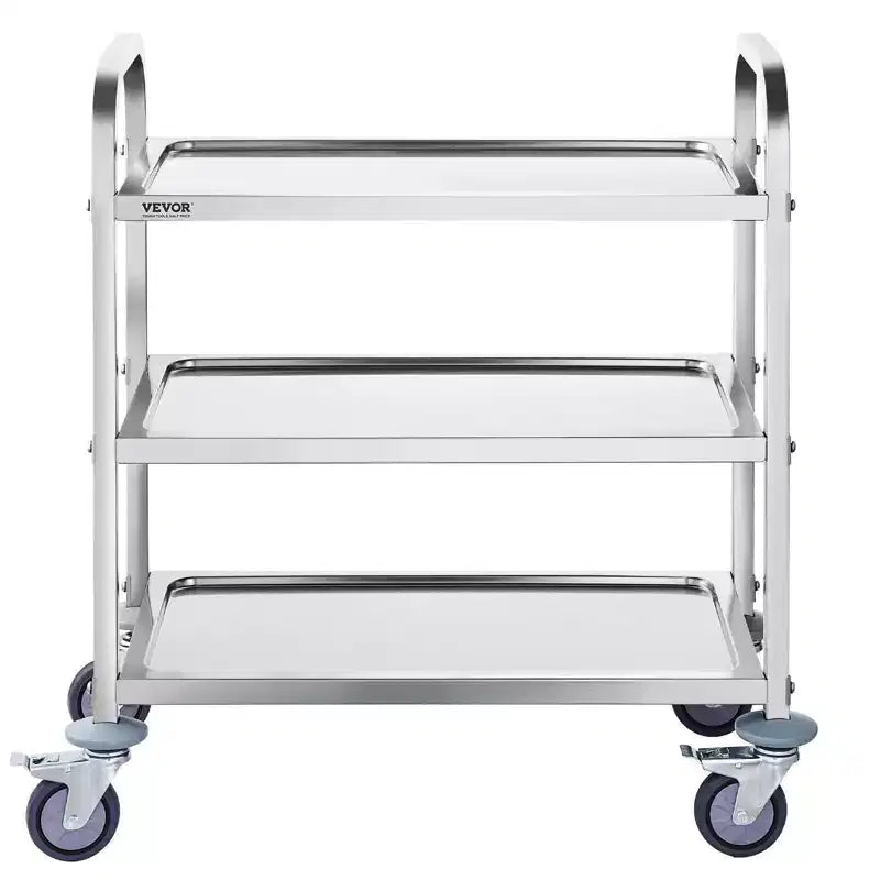 VIYET 18''H 3-Layer Stainless Steel Utility/Medical Cart, Lockable Universal Wheels, for Lab/Clinic/Kitchen/Salon