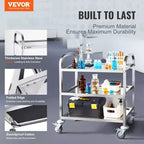 Carro utilitario/médico de acero inoxidable de 3 niveles de 18 pulgadas de alto, con ruedas universales bloqueables, para laboratorio/clínica/cocina/salón
