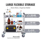Carro utilitario/médico de acero inoxidable de 3 niveles de 18 pulgadas de alto, con ruedas universales bloqueables, para laboratorio/clínica/cocina/salón
