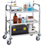 Carro utilitario/médico de acero inoxidable de 3 niveles de 18 pulgadas de alto, con ruedas universales bloqueables, para laboratorio/clínica/cocina/salón