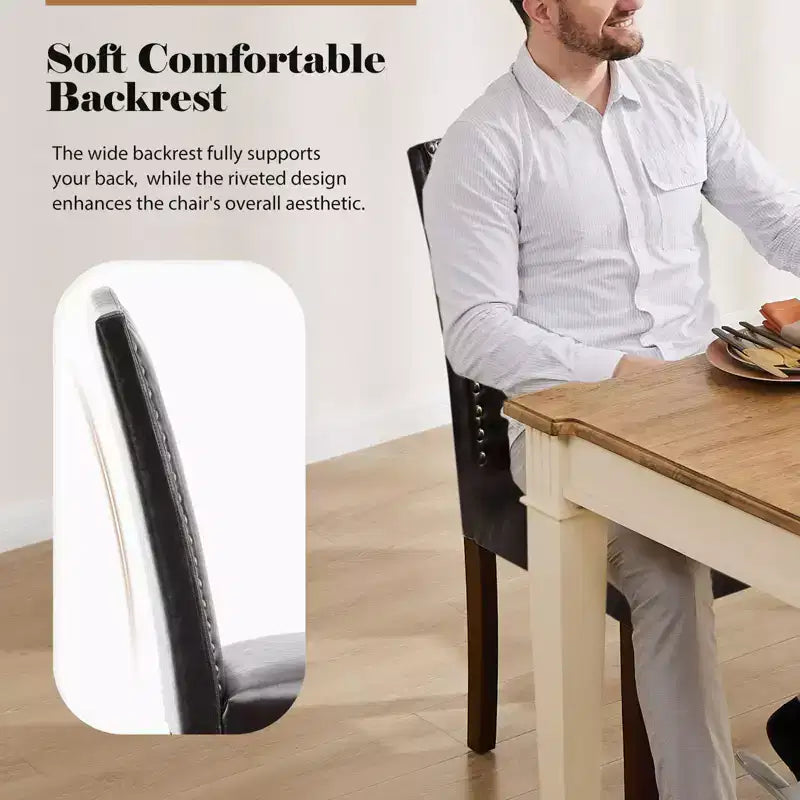 Juego de 2 sillas de comedor modernas, sillas de cocina tapizadas con ribete de tachuelas, patas de madera de caucho, sillas de comedor sin brazos