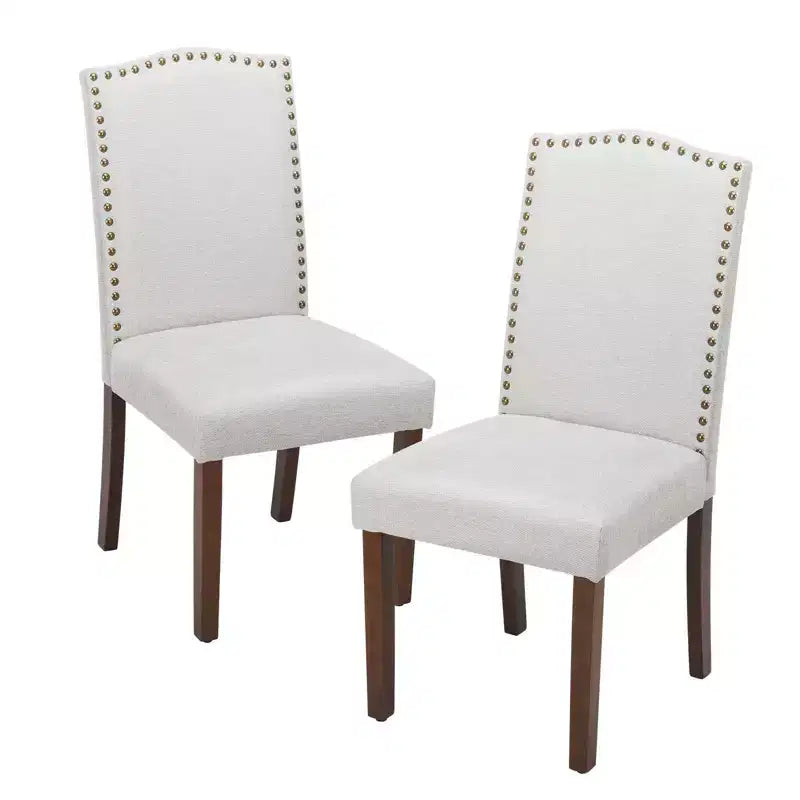 Juego de 2 sillas de comedor modernas, sillas de cocina tapizadas con ribete de tachuelas, patas de madera de caucho, sillas de comedor sin brazos