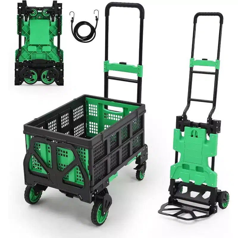COZONY 2-in-1 Folding Hand Truck Dolly w/ Collapsible Basket, Retractable Handle, 330lb Capacity Portable Flatbed Cart for Shopping, Luggage Transport