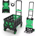 COZONY 2-in-1 Folding Hand Truck Dolly w/ Collapsible Basket, Retractable Handle, 330lb Capacity Portable Flatbed Cart for Shopping, Luggage Transport