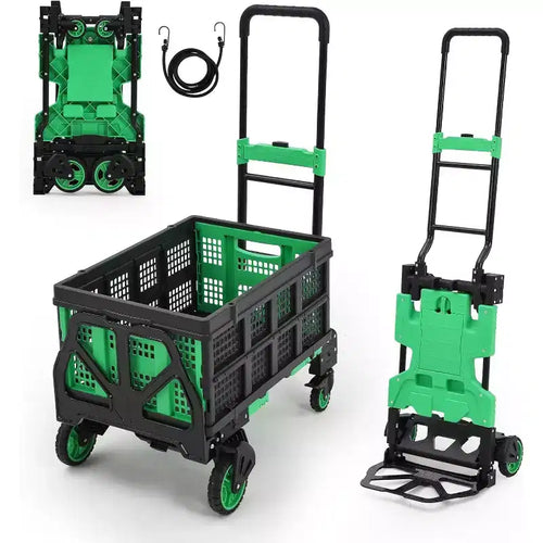 COZONY 2-in-1 Folding Hand Truck Dolly w/ Collapsible Basket, Retractable Handle, 330lb Capacity Portable Flatbed Cart for Shopping, Luggage Transport