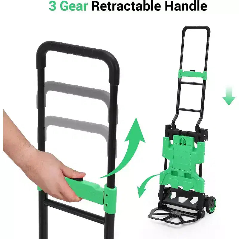 Carretilla de mano plegable 2 en 1 con cesta plegable, asa retráctil, capacidad de 330 lb, carro de plataforma portátil para compras, transporte de equipaje