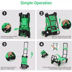 Carretilla de mano plegable 2 en 1 con cesta plegable, asa retráctil, capacidad de 330 lb, carro de plataforma portátil para compras, transporte de equipaje