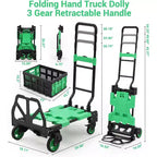 Carretilla de mano plegable 2 en 1 con cesta plegable, asa retráctil, capacidad de 330 lb, carro de plataforma portátil para compras, transporte de equipaje