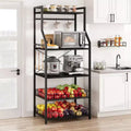 60CM Double-Frame Microwave Stand, 20 Square Pipe & PB Board, Black & Black, for Small Kitchen