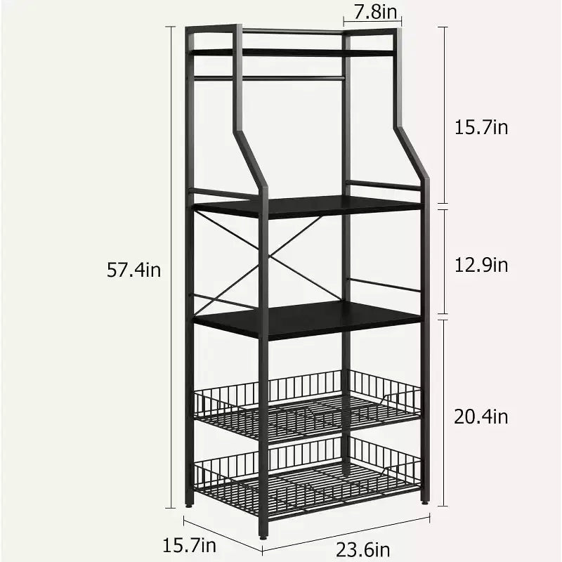 Soporte de microondas de doble marco de 60 cm, tubería cuadrada de 20 mm y tablero PB, negro y negro, para cocina pequeña