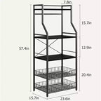 Soporte de microondas de doble marco de 60 cm, tubería cuadrada de 20 mm y tablero PB, negro y negro, para cocina pequeña