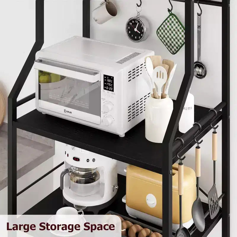 Soporte de microondas de doble marco de 60 cm, tubería cuadrada de 20 mm y tablero PB, negro y negro, para cocina pequeña