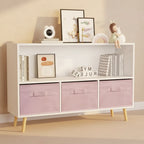 Kids Bookcase with Foldable Fabric Drawers, Wooden Material, Pink, for VC Account, Children's Room