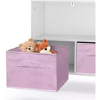 Estantería infantil con cajones plegables de tela, material de madera, rosa, para habitación infantil