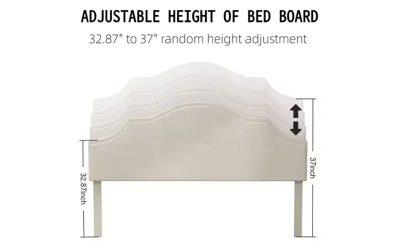 Cama moderna Queen Size con cabecero y piecero de lino, somier de plataforma de altura ajustable, no necesita somier de muelles