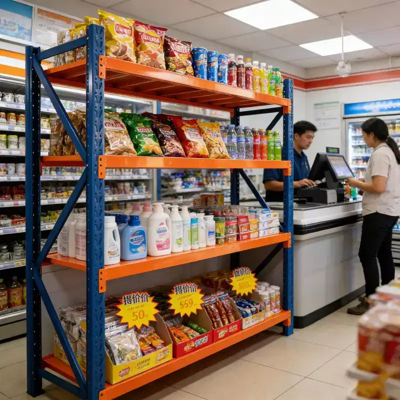 Estanterías de Garaje Reforzadas, Estantería Metálica Ajustable de 4 Niveles con Capacidad de 4400 LBS, Almacenamiento Industrial Azul y Naranja para Tienda Comercial/Herramientas/Gimnasio