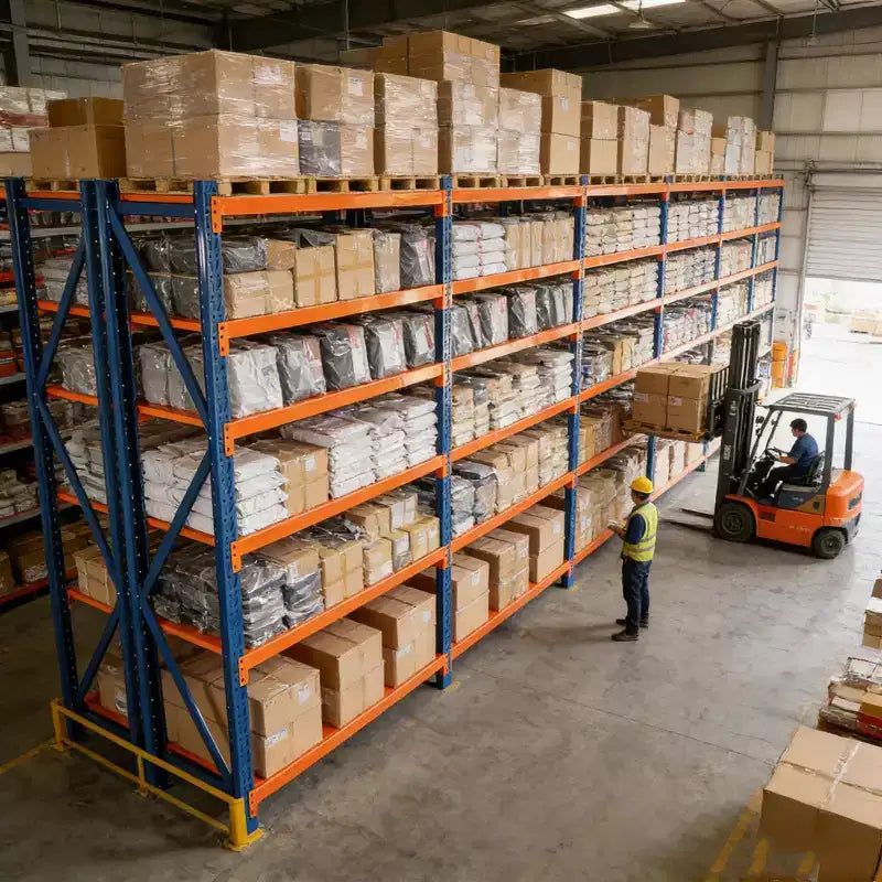 Estanterías de Garaje Reforzadas, Estantería Metálica Ajustable de 4 Niveles con Capacidad de 4400 LBS, Almacenamiento Industrial Azul y Naranja para Tienda Comercial/Herramientas/Gimnasio