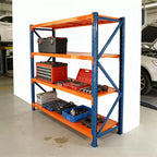 Estanterías de Garaje Reforzadas, Estantería Metálica Ajustable de 4 Niveles con Capacidad de 4400 LBS, Almacenamiento Industrial Azul y Naranja para Tienda Comercial/Herramientas/Gimnasio