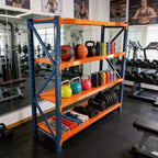 Estanterías de Garaje Reforzadas, Estantería Metálica Ajustable de 4 Niveles con Capacidad de 4400 LBS, Almacenamiento Industrial Azul y Naranja para Tienda Comercial/Herramientas/Gimnasio