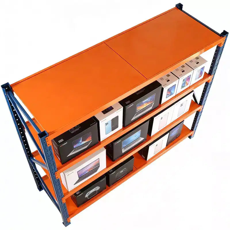 Estanterías de Garaje Reforzadas, Estantería Metálica Ajustable de 4 Niveles con Capacidad de 4400 LBS, Almacenamiento Industrial Azul y Naranja para Tienda Comercial/Herramientas/Gimnasio