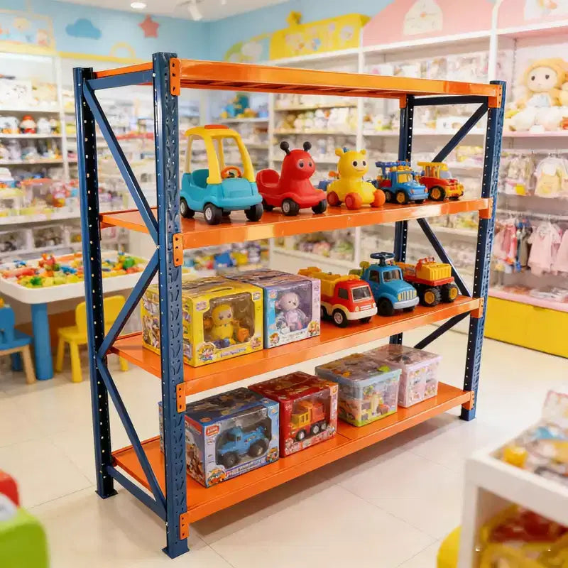 Estanterías de Garaje Reforzadas, Estantería Metálica Ajustable de 4 Niveles con Capacidad de 4400 LBS, Almacenamiento Industrial Azul y Naranja para Tienda Comercial/Herramientas/Gimnasio