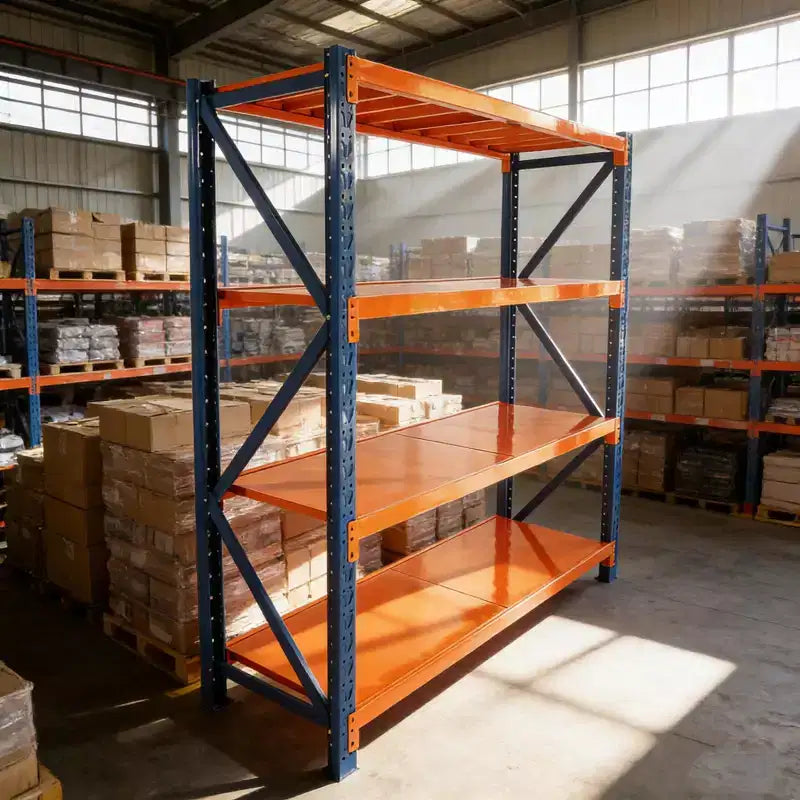Estanterías de Garaje Reforzadas, Estantería Metálica Ajustable de 4 Niveles con Capacidad de 4400 LBS, Almacenamiento Industrial Azul y Naranja para Tienda Comercial/Herramientas/Gimnasio