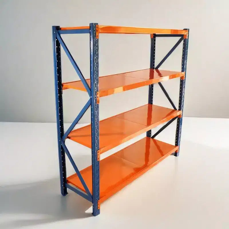 Estanterías de Garaje Reforzadas, Estantería Metálica Ajustable de 4 Niveles con Capacidad de 4400 LBS, Almacenamiento Industrial Azul y Naranja para Tienda Comercial/Herramientas/Gimnasio
