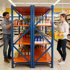 Estanterías de Garaje Reforzadas, Estantería Metálica Ajustable de 4 Niveles con Capacidad de 4400 LBS, Almacenamiento Industrial Azul y Naranja para Tienda Comercial/Herramientas/Gimnasio