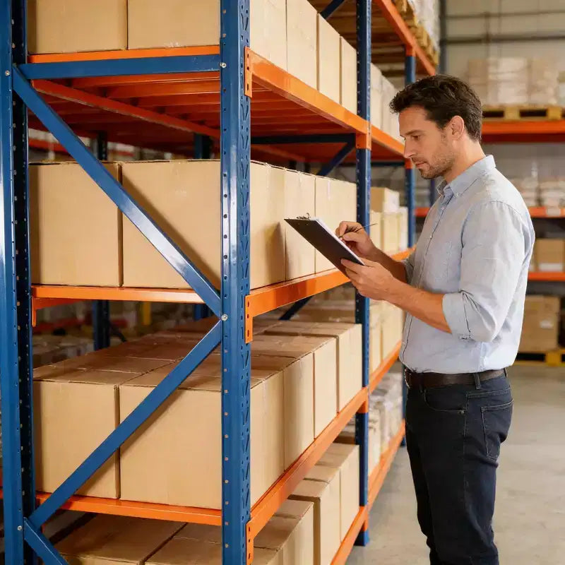 Estanterías de Garaje Reforzadas, Estantería Metálica Ajustable de 4 Niveles con Capacidad de 4400 LBS, Almacenamiento Industrial Azul y Naranja para Tienda Comercial/Herramientas/Gimnasio