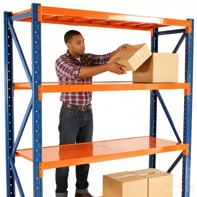 Estanterías de Garaje Reforzadas, Estantería Metálica Ajustable de 4 Niveles con Capacidad de 4400 LBS, Almacenamiento Industrial Azul y Naranja para Tienda Comercial/Herramientas/Gimnasio