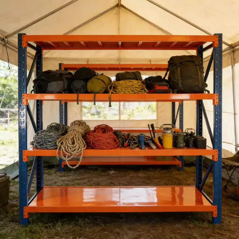 Estanterías de Garaje Reforzadas, Estantería Metálica Ajustable de 4 Niveles con Capacidad de 4400 LBS, Almacenamiento Industrial Azul y Naranja para Tienda Comercial/Herramientas/Gimnasio