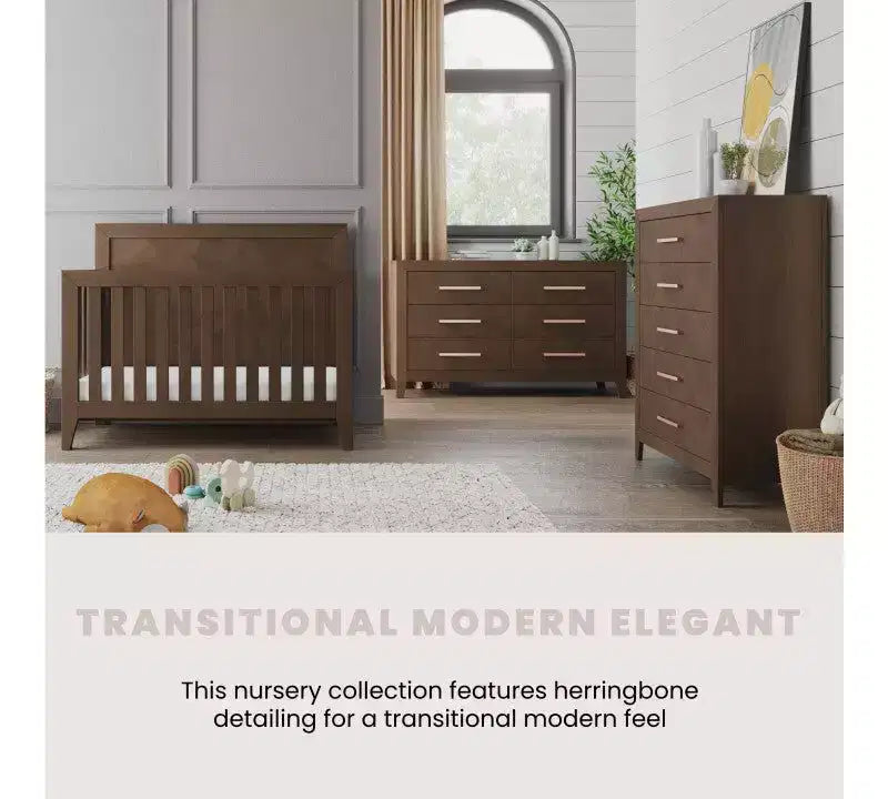 Kieran Cuna, Cómoda Doble y Chiffonier, Set de 3 Piezas para Habitación Infantil, Incluye Cuna Convertible 4 en 1, Cómoda y Chiffonier