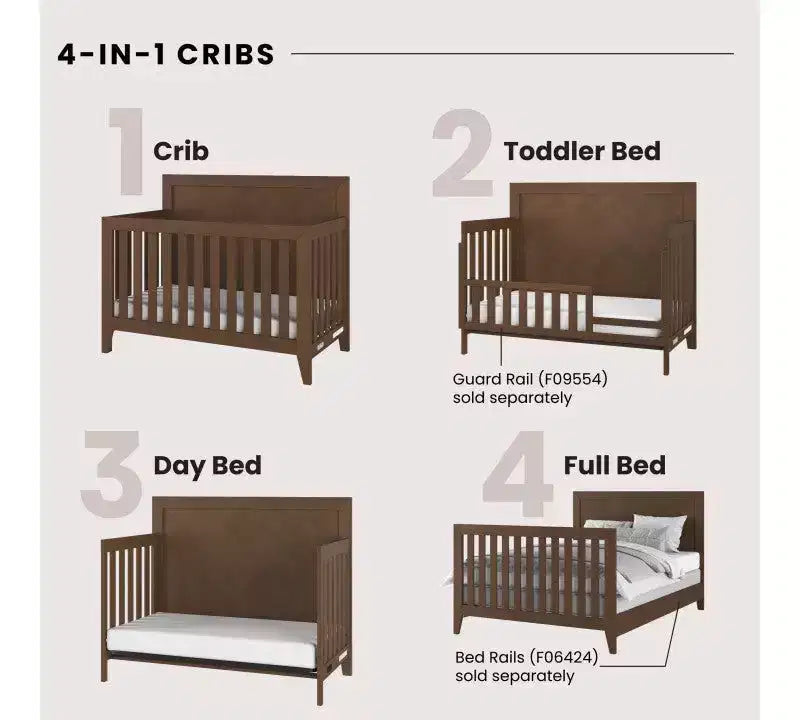 Kieran Cuna, Cómoda Doble y Chiffonier, Set de 3 Piezas para Habitación Infantil, Incluye Cuna Convertible 4 en 1, Cómoda y Chiffonier