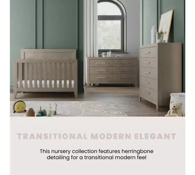 Kieran Cuna, Cómoda Doble y Chiffonier, Set de 3 Piezas para Habitación Infantil, Incluye Cuna Convertible 4 en 1, Cómoda y Chiffonier