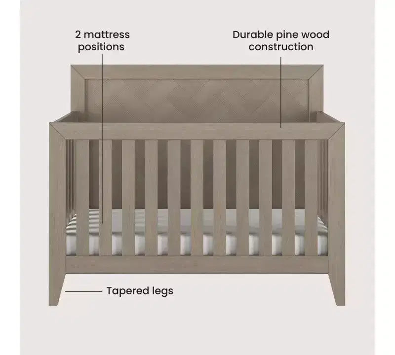 Kieran Cuna, Cómoda Doble y Chiffonier, Set de 3 Piezas para Habitación Infantil, Incluye Cuna Convertible 4 en 1, Cómoda y Chiffonier